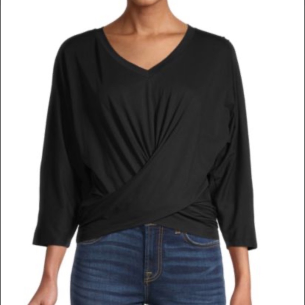 7 For All Mankind NWT black v-neck cotton twist top, size L